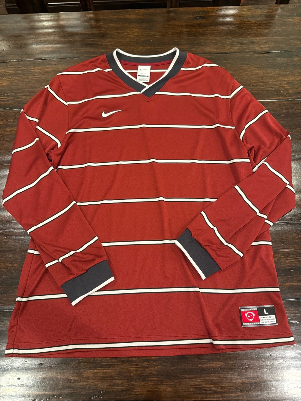 Nike Men’s Red Long-Sleeve Striped Athletic Jersey